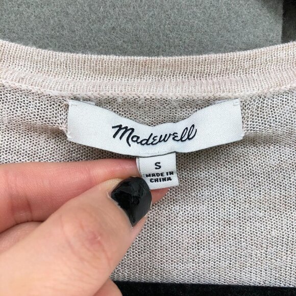 Madewell Long Sleeve Tie Front T Shirt Womens S Sheer V-neck Cream Lightweight - Picture 10 of 11